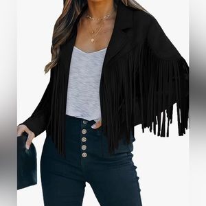 Faux Suede Tassel Jackets for Women Slim Fit Sleeve Size Small New